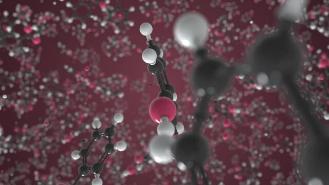 Molecule of benzoic acid, conceptual molecular model. Conceptual looping 3d animation