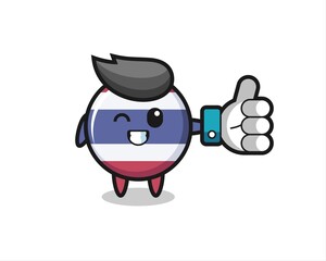 cute thailand flag badge with social media thumbs up symbol