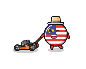 illustration of the malaysia flag badge character using lawn mower