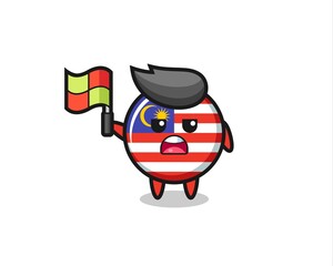 Obraz premium malaysia flag badge character as line judge putting the flag up