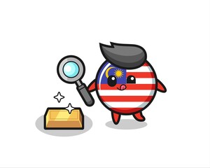 malaysia flag badge character is checking the authenticity of the gold bullion