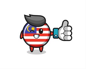 cute malaysia flag badge with social media thumbs up symbol