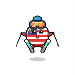 malaysia flag badge mascot character as a ski player