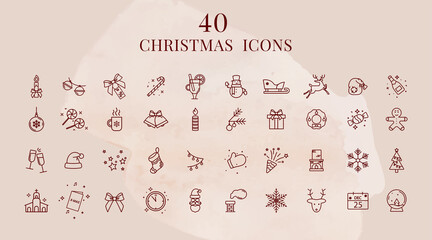A set of linear Christmas icons. New Year symbols. - 446462937