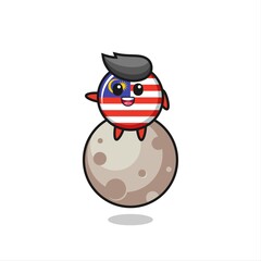 illustration of malaysia flag badge cartoon sitting on the moon