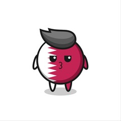 the bored expression of cute qatar flag badge characters