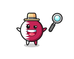 Fototapeta premium illustration of the qatar flag badge mascot as a detective who manages to solve a case