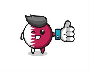 cute qatar flag badge with social media thumbs up symbol