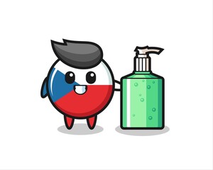 cute czech republic flag badge cartoon with hand sanitizer
