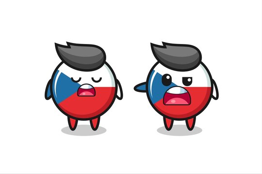 illustration of the argue between two cute czech republic flag badge characters