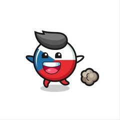 the happy czech republic flag badge cartoon with running pose
