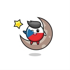 illustration of czech republic flag badge cartoon sitting on the half moon