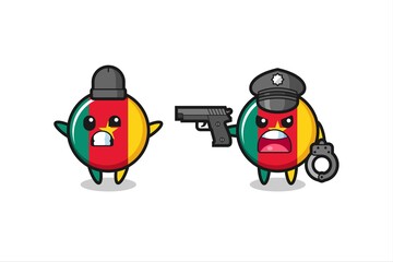Fototapeta premium illustration of cameroon flag badge robber with hands up pose caught by police