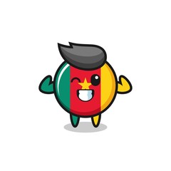 the muscular cameroon flag badge character is posing showing his muscles