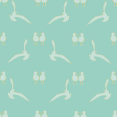 Green white yellow seagulls vector seamless pattern 
