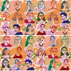 seamless pattern with people, different face