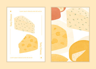 Swiss or French cheese vector flat poster concept. Gouda, Parmesan, Brie, Roquefort or Maasdam cheese.