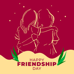 Poster of celebration of Friendship Day. In this poster, two girls meet each other and celebrate Friendship Day in outline format.