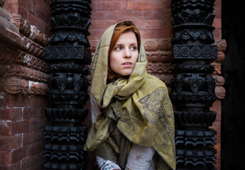 russian girl in asia, woman in scarf