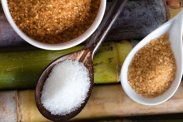 white and brown sugar close-up