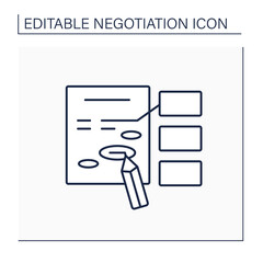 Amendment line icon. Minor change or addition to improve deal text. Correction in agreement. Negotiation concept. Isolated vector illustration. Editable stroke