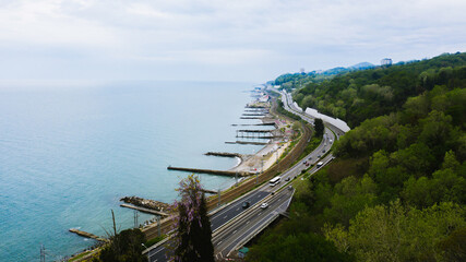 Fototapeta na wymiar embankment with a motorway connecting Adler and Sochi