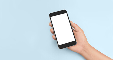 Hand holding smartphone device touching screen