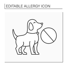 Allergy to dog line icon. Symptoms of allergic reaction to dog coat. Intolerance of hairy animals. Healthcare concept. Isolated vector illustration. Editable stroke