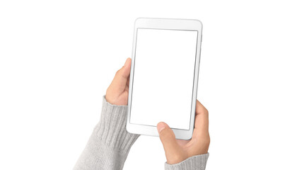 Hands holding tablet touch computer gadget