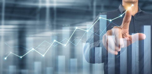 Businessman plan graph growth increase of chart positive indicators