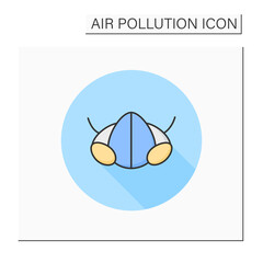 Half face respirator color icon. Respiratory protection. Air purifying face mask. Biohazard vapors protection. Environment pollution and ecology damage concept. Isolated vector illustration