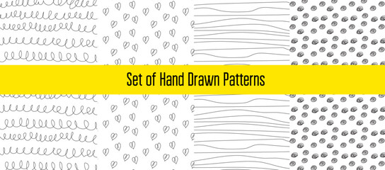 Set of Hand Drawn Background Patterns | Backgrounds with stripes | Set of hand drawn patterns isolated. Vector textures made with ink, pencil, brush. Geometric doodle shapes of spots, dots, circles, s