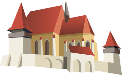 Grafik Kirchenburg Birthälm in Siebenbürgen/Rumänien