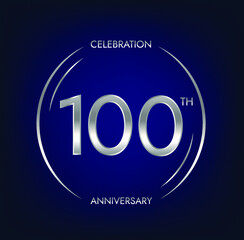 100th anniversary. One hundred years birthday celebration banner in silver color. Circular logo with elegant number design.