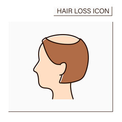 Hair loss color icon. Woman loses hair. Thin, see-through look on top of scalp. Hair thinning in vertex. Alopecia concept. Isolated vector illustration