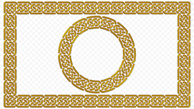 Shiny golden celtic frame - High resolution 3d render with transparent background and separated layers