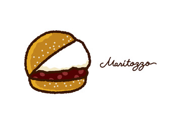 マリトッツォ（あんこ）のかわいいイラスト・話題のスイーツ　Maritozzo (red bean paste and cream)