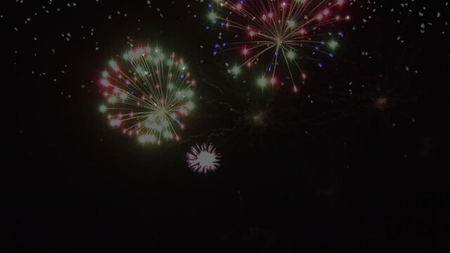 Animation of fireworks exploding and confetti falling