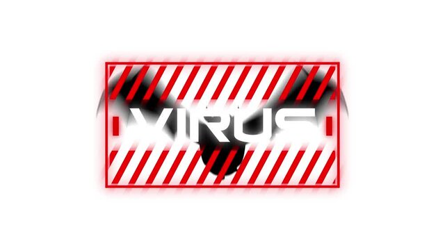 Animation of covid 19 warning text, virus, over bat, on white
