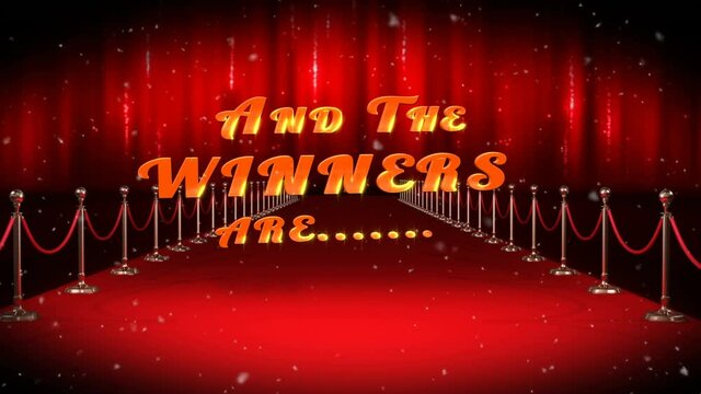 Animation of text and the winners are, over red carpet venue