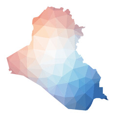 Map of Republic of Iraq. Low poly illustration of the country. Geometric design with stripes. Technology, internet, network concept. Vector illustration.