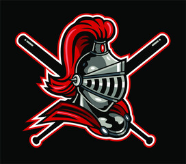 knights baseball team design with helmet and crossed bats for school, college or league - obrazy, fototapety, plakaty