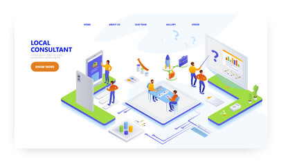 Local consultant landing page design, website banner vector template. Consulting business.