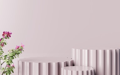 Mock up podium for product presentation, pink background, 3d render, 3d illustration.