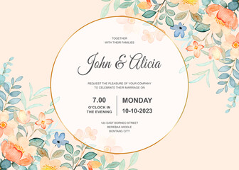 Wedding invitation card with watercolor flower