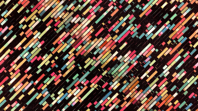 Abstract video game with moving colorful blocks on black background, seamless loop. Animation. Geometric mosaic pattern with colorful bricks.