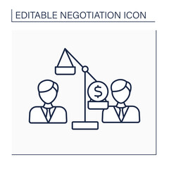 Obraz premium Zero-sum line icon.Superiority of one person over another. One side gains.Negotiation concept. Isolated vector illustration. Editable stroke