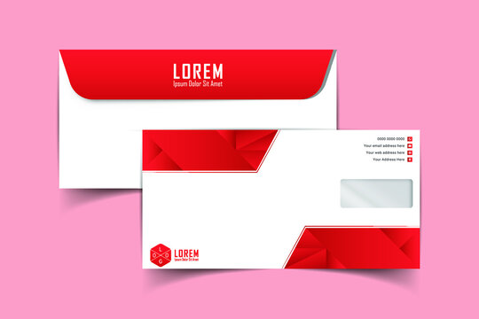  DL Envelopes design front and back view for office document or message. White empty mail envelope with transparent window. Full and folded A4 size. Flat vector illustration.