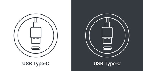 USB Type C port icon. Socket usb plug in. USB connectors. Vector illustration - obrazy, fototapety, plakaty