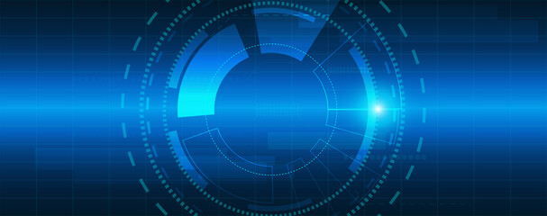 blue circular and grid circuit electronic or electrical line with engineering technology concept vector background